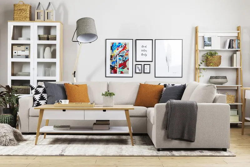 Crazy 5-seters Vendbar L-formet Large Hjørnesofa i Stoff - Beige - Møbler - Sofaer - Hjørnesofa