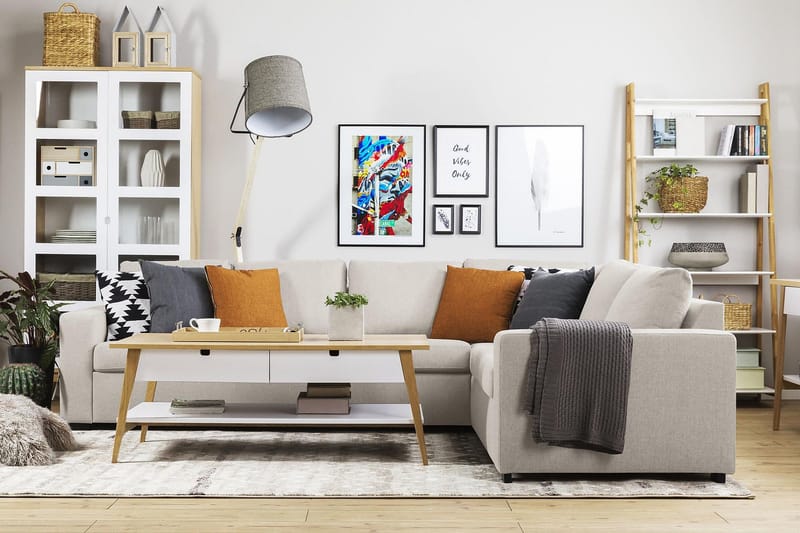 Crazy 5-seters Vendbar L-formet Large Hjørnesofa i Stoff - Beige - Møbler - Sofaer - Hjørnesofa