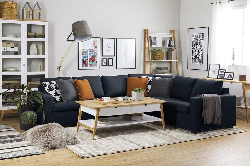Crazy 5-seters Vendbar L-formet Large Hjørnesofa i Stoff - Blå - Møbler - Sofaer - Hjørnesofa