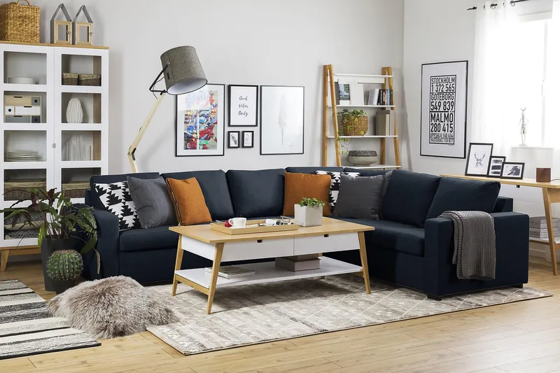 Crazy 5-seters Vendbar L-formet Large Hjørnesofa i Stoff - Blå - Møbler - Sofaer - Hjørnesofa