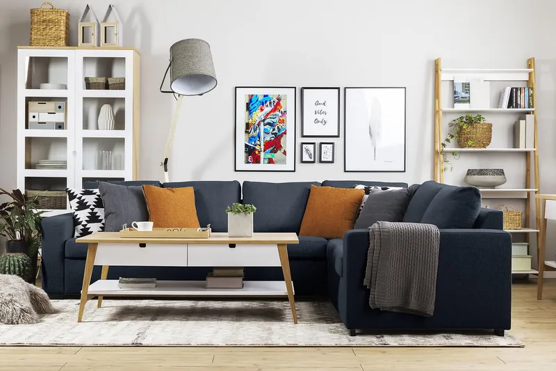 Crazy 5-seters Vendbar L-formet Large Hjørnesofa i Stoff - Blå - Møbler - Sofaer - Hjørnesofa