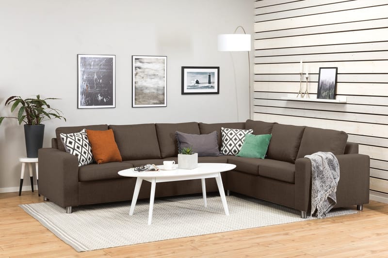 Crazy 5-seters Vendbar L-formet Large Hjørnesofa i Stoff - Brun - Møbler - Sofaer - Hjørnesofa