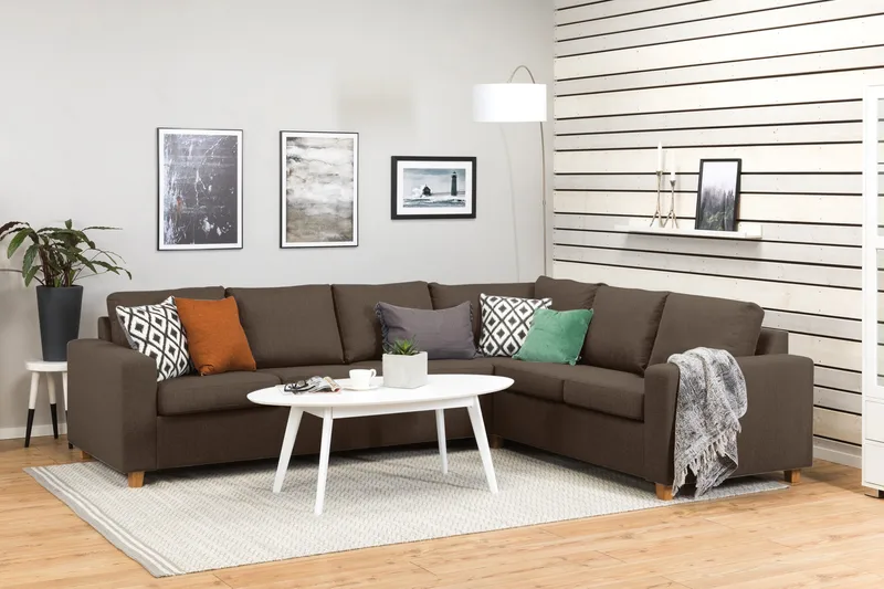 Crazy 5-seters Vendbar L-formet Large Hjørnesofa i Stoff - Brun - Møbler - Sofaer - Hjørnesofa