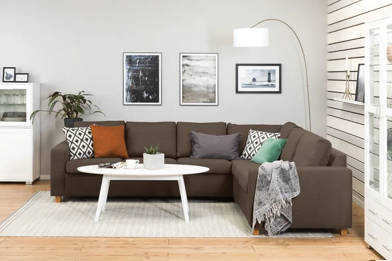 Crazy 5-seters Vendbar L-formet Large Hjørnesofa i Stoff - Brun - Møbler - Sofaer - Hjørnesofa