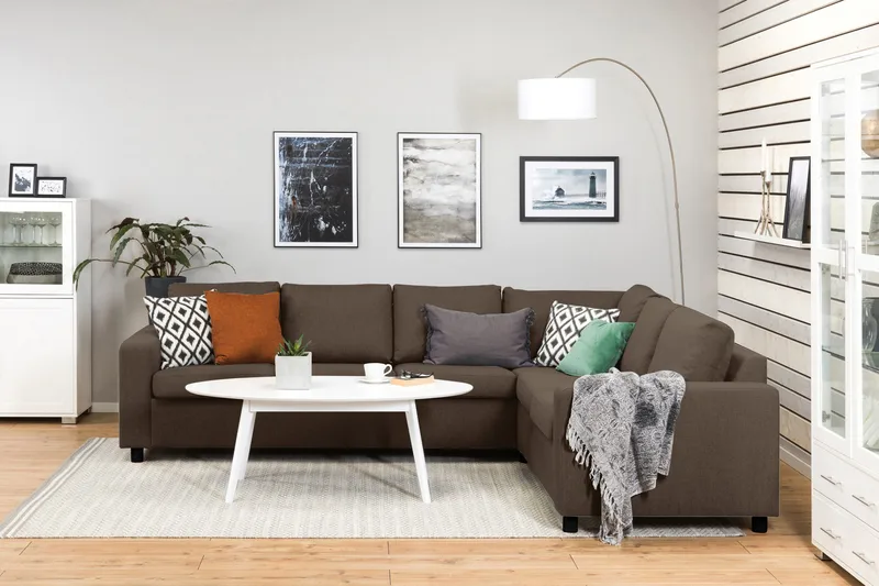 Crazy 5-seters Vendbar L-formet Large Hjørnesofa i Stoff - Brun - Møbler - Sofaer - Hjørnesofa