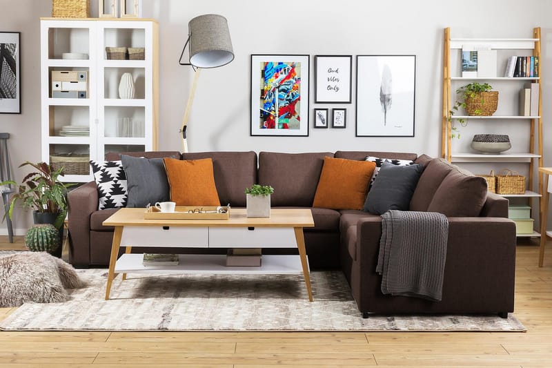 Crazy 5-seters Vendbar L-formet Large Hjørnesofa i Stoff - Brun - Møbler - Sofaer - Hjørnesofa