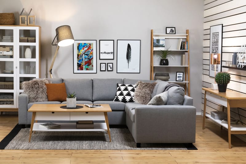 Crazy 5-seters Vendbar L-formet Large Hjørnesofa i Stoff - Grå - Møbler - Sofaer - Hjørnesofa