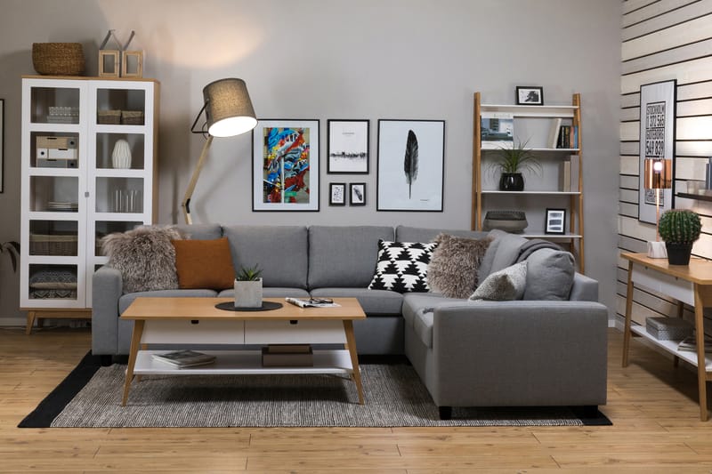 Crazy 5-seters Vendbar L-formet Large Hjørnesofa i Stoff - Grå - Møbler - Sofaer - Hjørnesofa