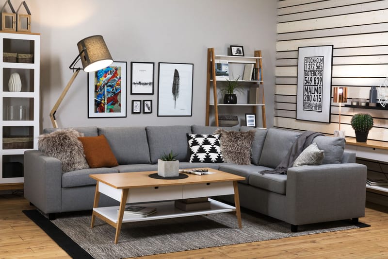 Crazy 5-seters Vendbar L-formet Large Hjørnesofa i Stoff - Grå - Møbler - Sofaer - Hjørnesofa