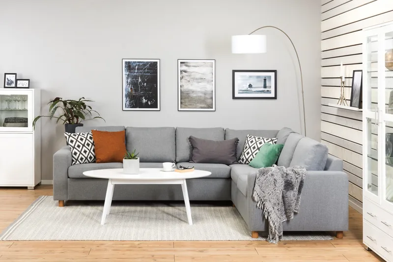 Crazy 5-seters Vendbar L-formet Large Hjørnesofa i Stoff - Grå - Møbler - Sofaer - Hjørnesofa