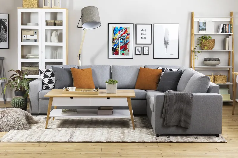 Crazy 5-seters Vendbar L-formet Large Hjørnesofa i Stoff - Grå - Møbler - Sofaer - Hjørnesofa