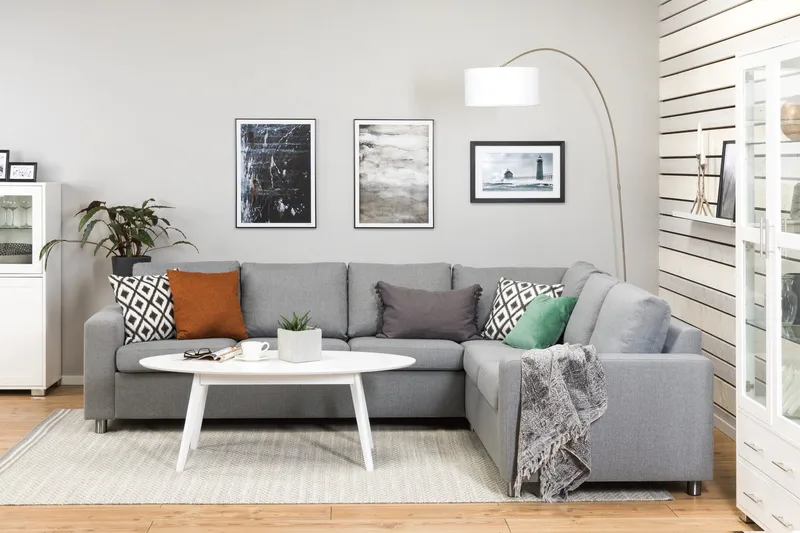 Crazy 5-seters Vendbar L-formet Large Hjørnesofa i Stoff - Grå - Møbler - Sofaer - Hjørnesofa