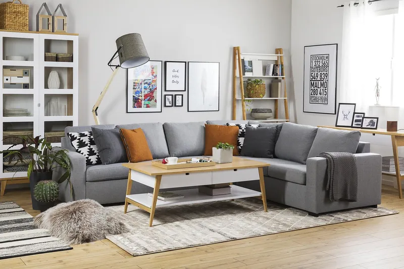 Crazy 5-seters Vendbar L-formet Large Hjørnesofa i Stoff - Grå - Møbler - Sofaer - Hjørnesofa