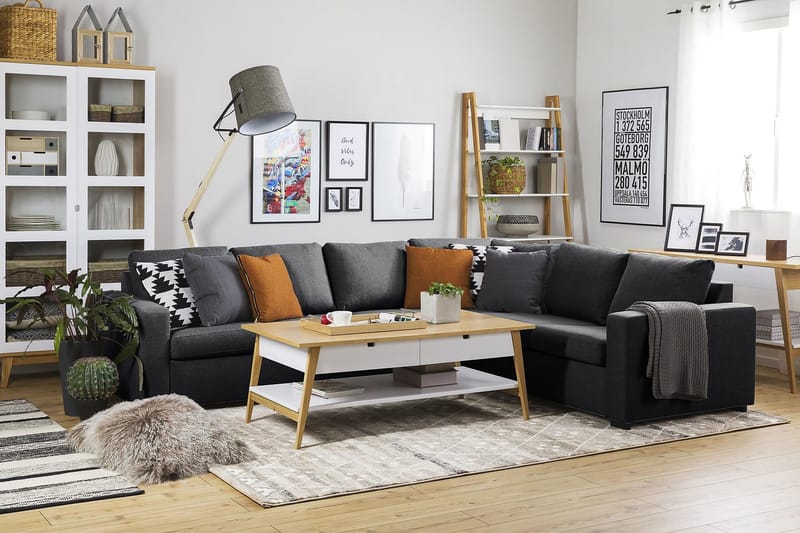 Crazy 5-seters Vendbar L-formet Large Hjørnesofa i Stoff - Mørk grå - Møbler - Sofaer - Hjørnesofa