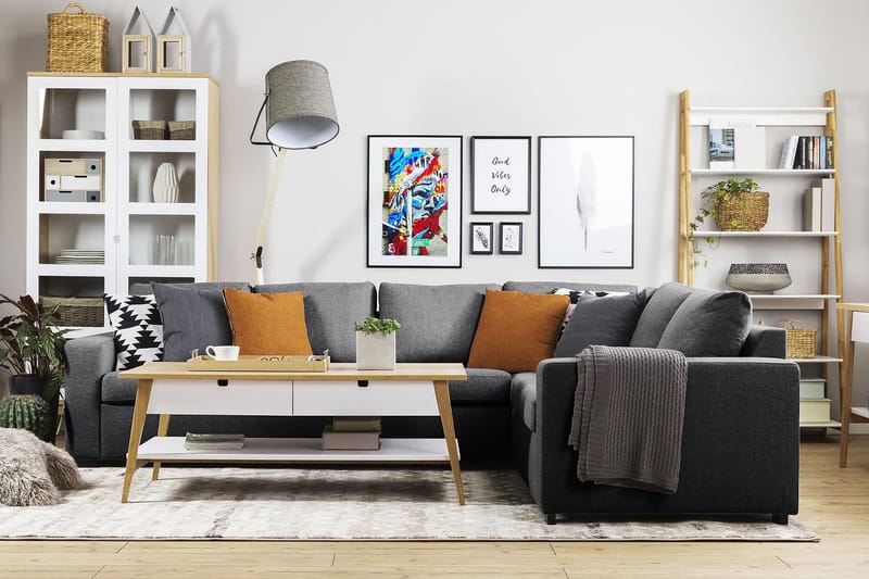 Crazy 5-seters Vendbar L-formet Large Hjørnesofa i Stoff - Mørk grå - Møbler - Sofaer - Hjørnesofa