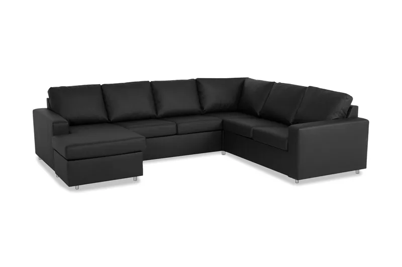 Crazy 5-seters Venstrevendt U-formet Hjørnesofa med Divan i Kunstlær - Svart - Møbler - Sofaer - Hjørnesofa