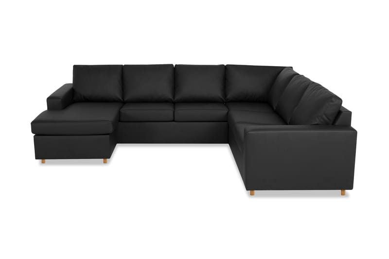 Crazy 5-seters Venstrevendt U-formet Hjørnesofa med Divan i Kunstlær - Svart - Møbler - Sofaer - Hjørnesofa - Hjørnesofa med divan