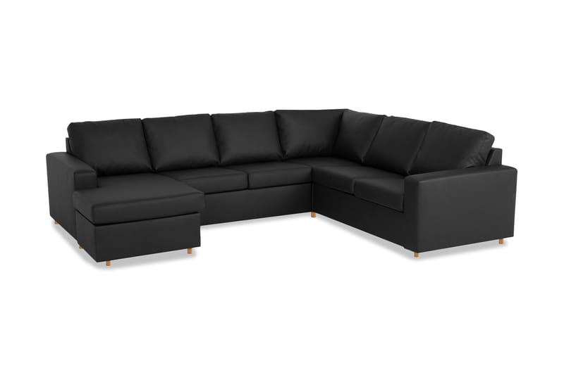 Crazy 5-seters Venstrevendt U-formet Hjørnesofa med Divan i Kunstlær - Svart - Møbler - Sofaer - Hjørnesofa - Hjørnesofa med divan