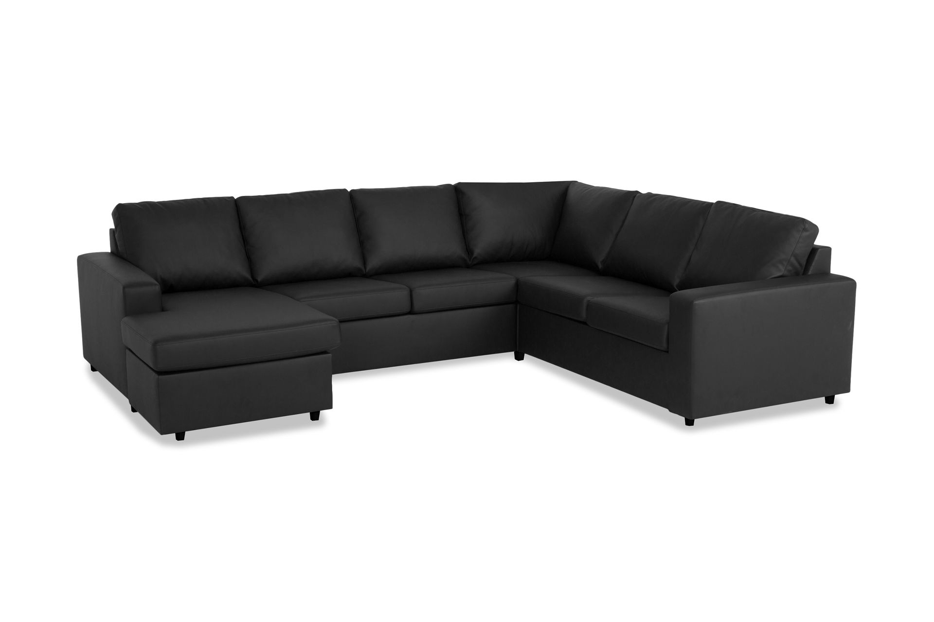 Crazy 5-seters Venstrevendt U-formet Hjørnesofa med Divan i Kunstlær - Svart - Møbler - Sofaer - Hjørnesofa - Hjørnesofa med divan