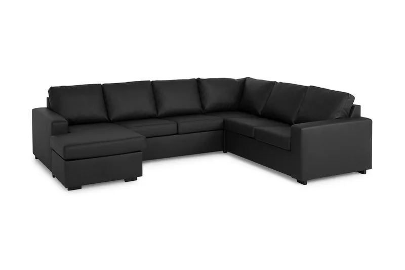 Crazy 5-seters Venstrevendt U-formet Hjørnesofa med Divan i Kunstlær - Svart - Møbler - Sofaer - Hjørnesofa - Hjørnesofa med divan