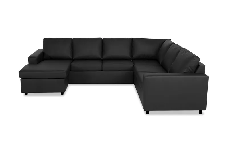 Crazy 5-seters Venstrevendt U-formet Hjørnesofa med Divan i Kunstlær, Svart