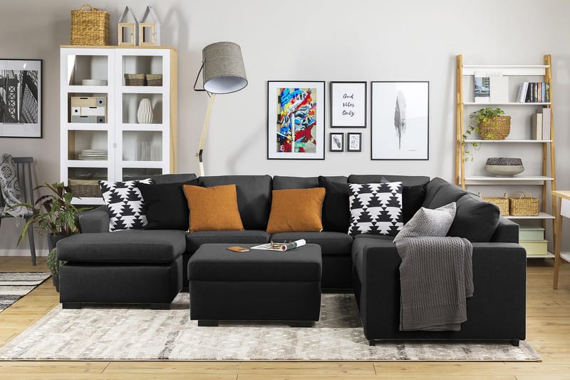 Crazy 5-seters Venstrevendt U-formet Hjørnesofa med Divan i Stoff - Antrasitt - Møbler - Sofaer - Hjørnesofa - Hjørnesofa med divan