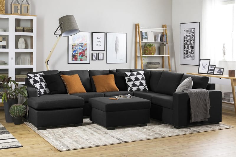 Crazy 5-seters Venstrevendt U-formet Hjørnesofa med Divan i Stoff - Antrasitt - Møbler - Sofaer - Hjørnesofa - Hjørnesofa med divan
