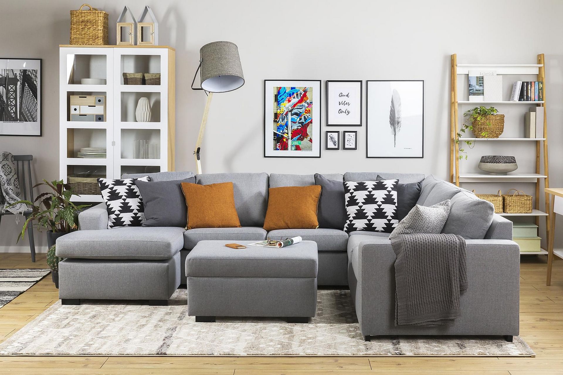 Crazy 5-seters Venstrevendt U-formet Hjørnesofa med Divan i Stoff - Grå - Møbler - Sofaer - Hjørnesofa - Hjørnesofa med divan