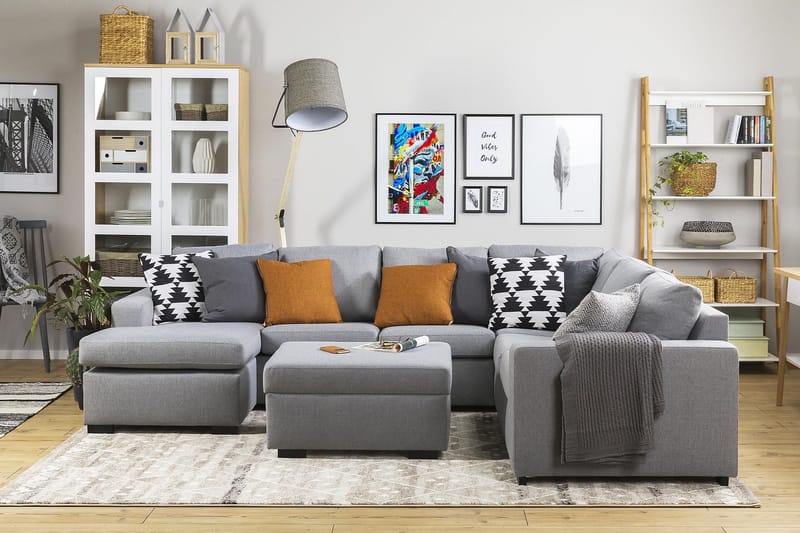 Crazy 5-seters Venstrevendt U-formet Hjørnesofa med Divan i Stoff - Grå - Møbler - Sofaer - Hjørnesofa