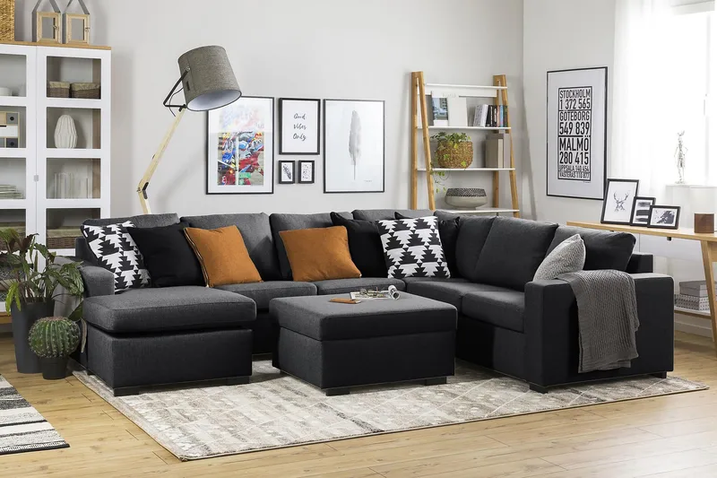 Crazy 5-seters Venstrevendt U-formet Hjørnesofa med Divan i Stoff - Mørk grå - Møbler - Sofaer - Hjørnesofa - Hjørnesofa med divan