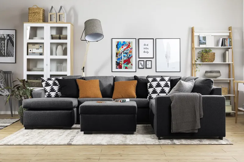 Crazy 5-seters Venstrevendt U-formet Hjørnesofa med Divan i Stoff - Mørk grå - Møbler - Sofaer - Hjørnesofa - Hjørnesofa med divan