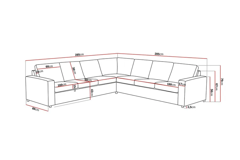 Crazy 6-seters Vendbar L-formet X-Large Hjørnesofa i Stoff - Antrasitt - Møbler - Sofaer - Hjørnesofa