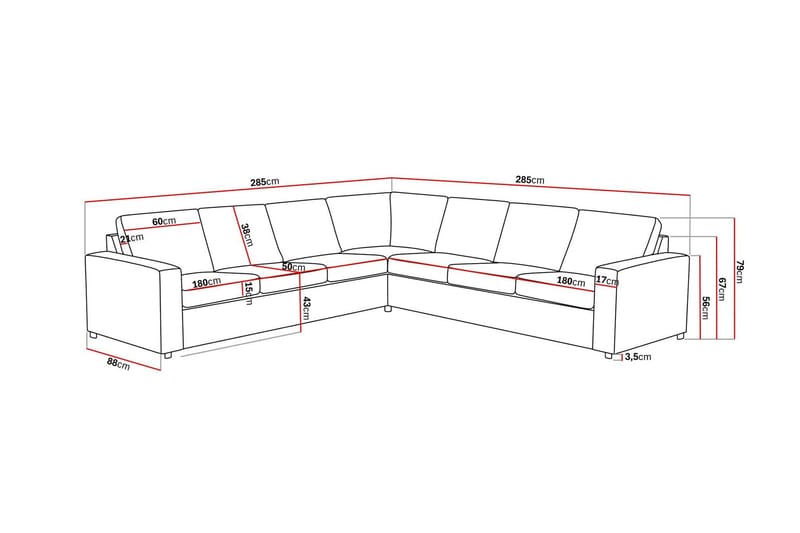 Crazy 6-seters Vendbar L-formet X-Large Hjørnesofa i Stoff - Antrasitt - Møbler - Sofaer - Hjørnesofa