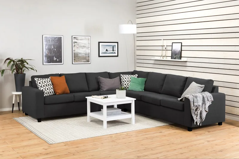 Crazy 6-seters Vendbar L-formet X-Large Hjørnesofa i Stoff - Antrasitt - Møbler - Sofaer - Hjørnesofa