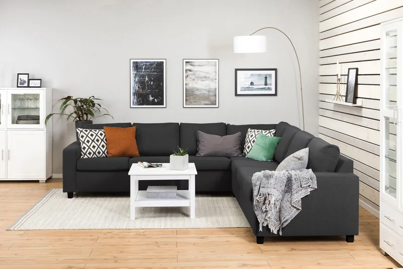 Crazy 6-seters Vendbar L-formet X-Large Hjørnesofa i Stoff - Antrasitt - Møbler - Sofaer - Hjørnesofa