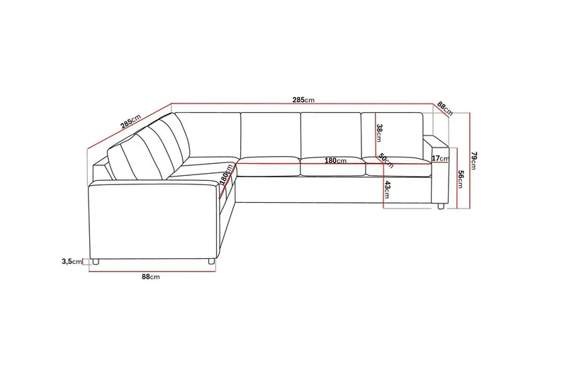 Crazy 6-seters Vendbar L-formet X-Large Hjørnesofa i Stoff - Antrasitt - Møbler - Sofaer - Hjørnesofa