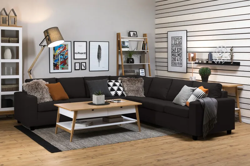 Crazy 6-seters Vendbar L-formet X-Large Hjørnesofa i Stoff - Antrasitt - Møbler - Sofaer - Hjørnesofa