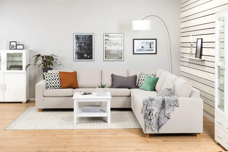 Crazy 6-seters Vendbar L-formet X-Large Hjørnesofa i Stoff - Beige - Møbler - Sofaer - Hjørnesofa