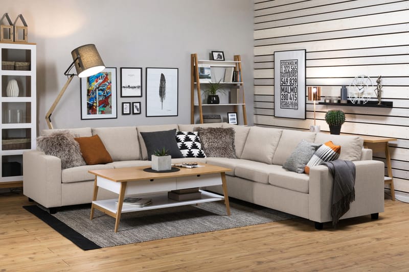 Crazy 6-seters Vendbar L-formet X-Large Hjørnesofa i Stoff - Beige - Møbler - Sofaer - Hjørnesofa