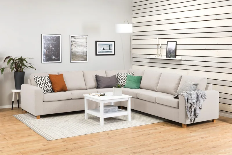 Crazy 6-seters Vendbar L-formet X-Large Hjørnesofa i Stoff - Beige - Møbler - Sofaer - Hjørnesofa