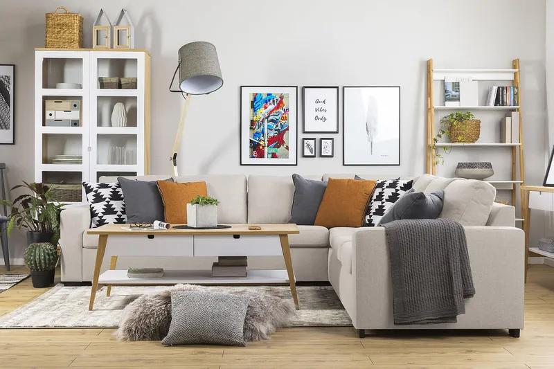 Crazy 6-seters Vendbar L-formet X-Large Hjørnesofa i Stoff - Beige - Møbler - Sofaer - Hjørnesofa