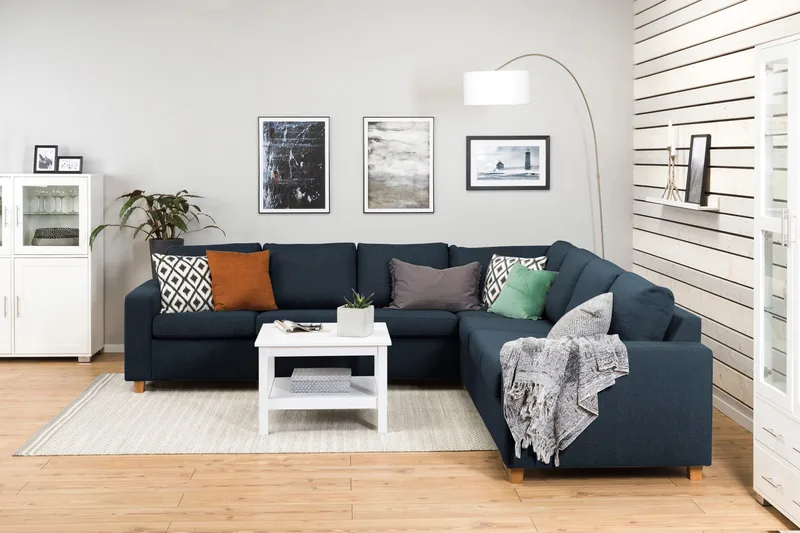 Crazy 6-seters Vendbar L-formet X-Large Hjørnesofa i Stoff - Blå - Møbler - Sofaer - Hjørnesofa