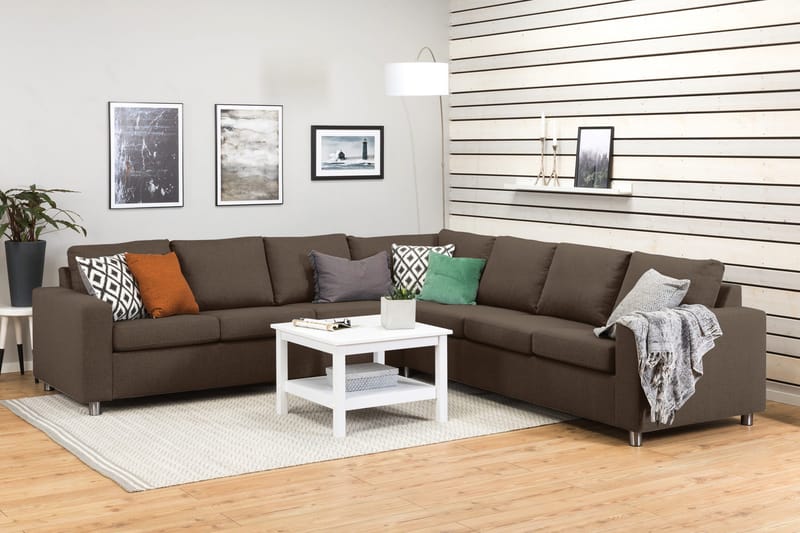 Crazy 6-seters Vendbar L-formet X-Large Hjørnesofa i Stoff - Brun - Møbler - Sofaer - Hjørnesofa