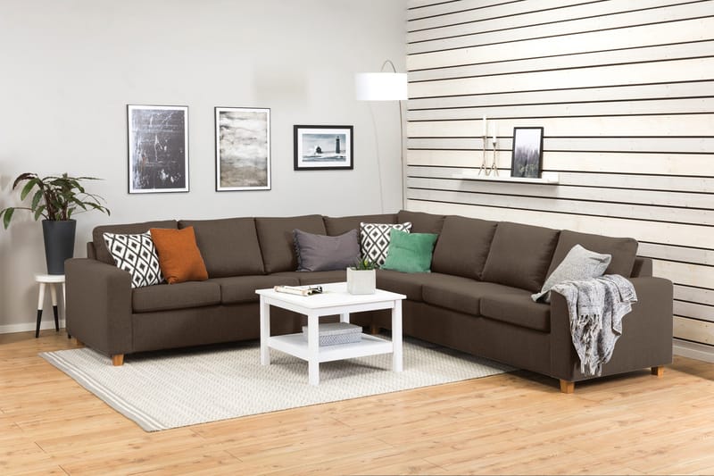 Crazy 6-seters Vendbar L-formet X-Large Hjørnesofa i Stoff - Brun - Møbler - Sofaer - Hjørnesofa