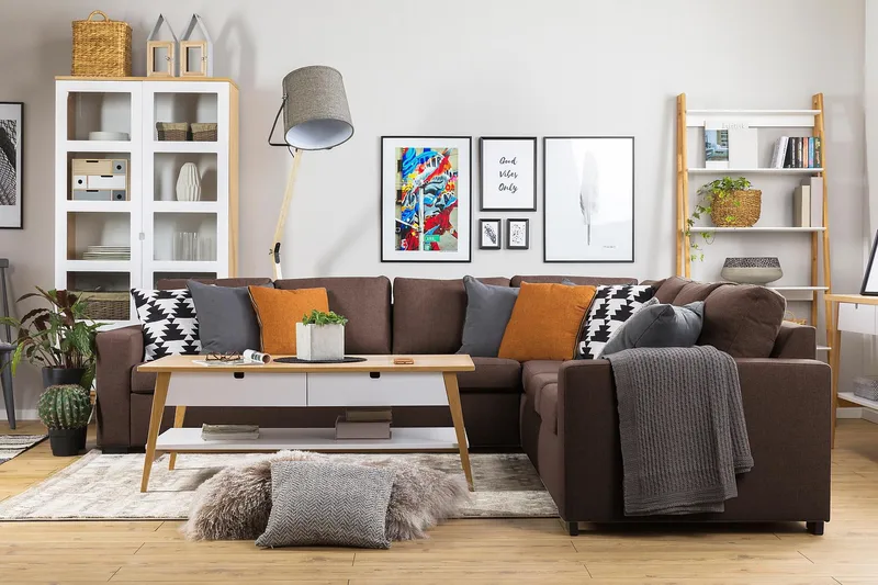 Crazy 6-seters Vendbar L-formet X-Large Hjørnesofa i Stoff - Brun - Møbler - Sofaer - Hjørnesofa