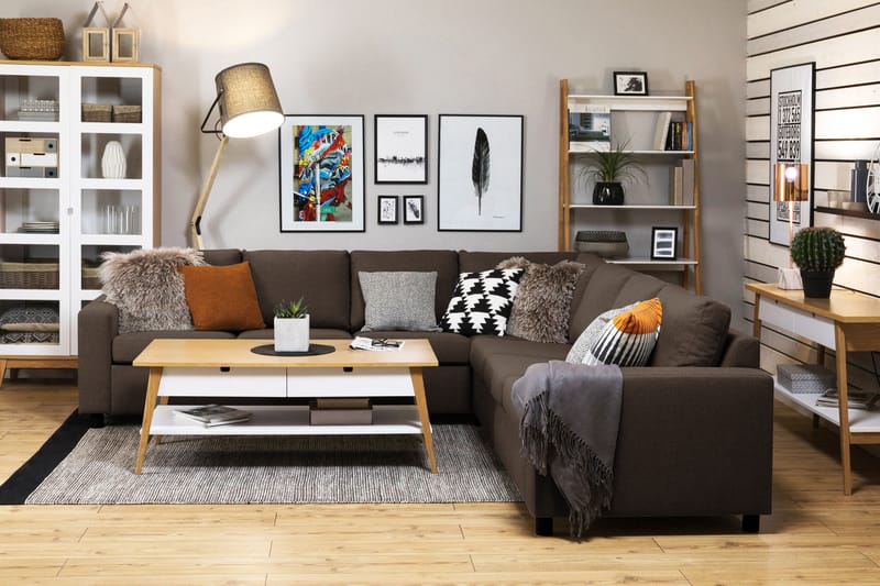 Crazy 6-seters Vendbar L-formet X-Large Hjørnesofa i Stoff - Brun - Møbler - Sofaer - Hjørnesofa