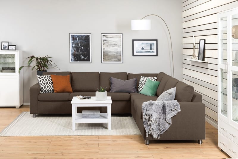 Crazy 6-seters Vendbar L-formet X-Large Hjørnesofa i Stoff - Brun - Møbler - Sofaer - Hjørnesofa