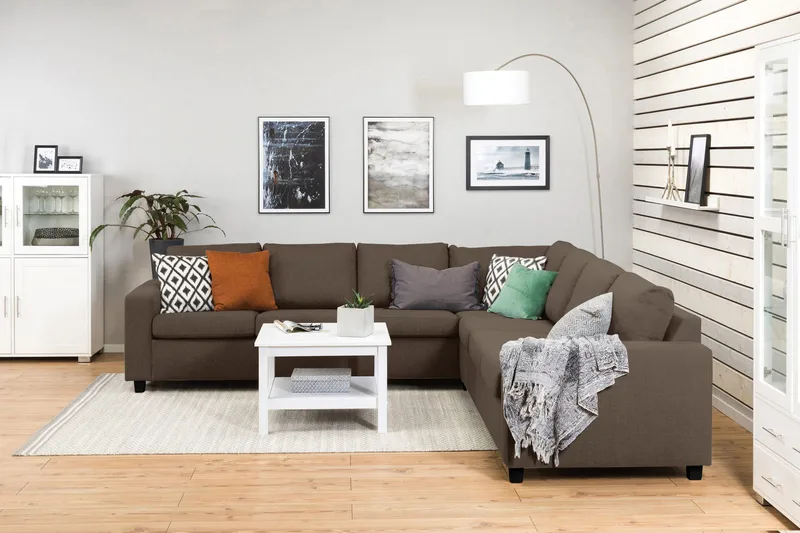 Crazy 6-seters Vendbar L-formet X-Large Hjørnesofa i Stoff - Brun - Møbler - Sofaer - Hjørnesofa