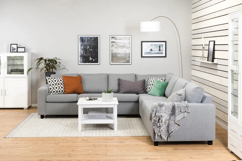 Crazy 6-seters Vendbar L-formet X-Large Hjørnesofa i Stoff - Grå - Møbler - Sofaer - Hjørnesofa