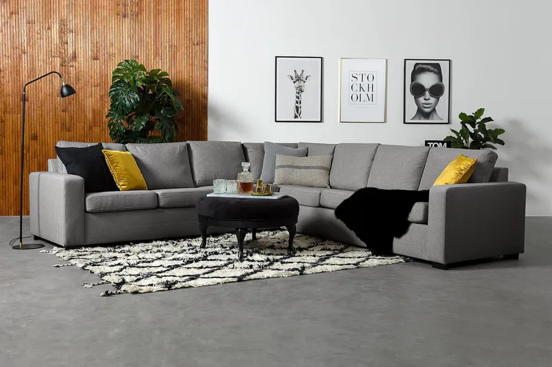 Crazy 6-seters Vendbar L-formet X-Large Hjørnesofa i Stoff - Grå - Møbler - Sofaer - Hjørnesofa